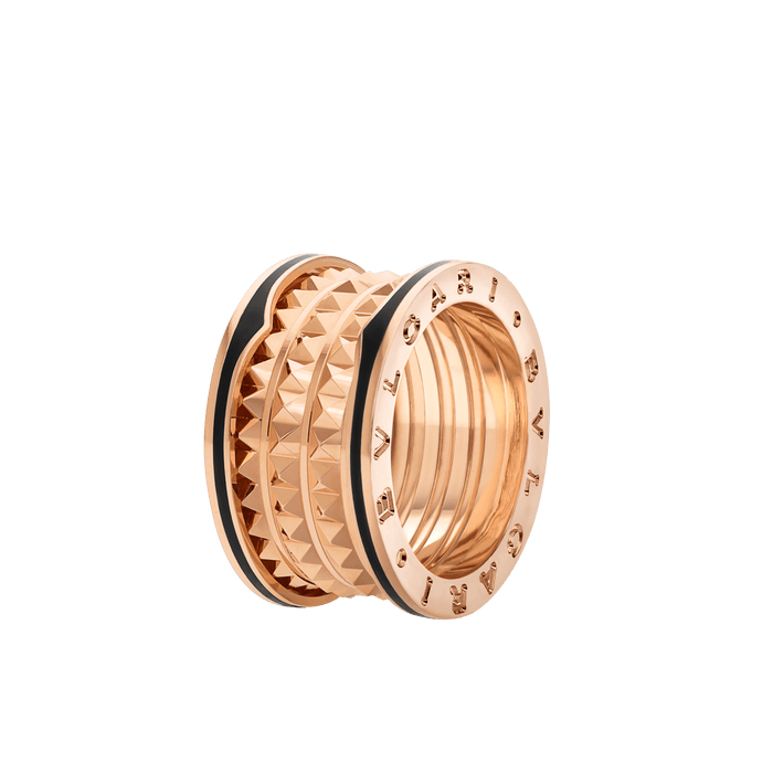 Lotteds Bob Rollers Gear Ring Rose Gold Black Ceramic Stud 3-Band — real photo 5