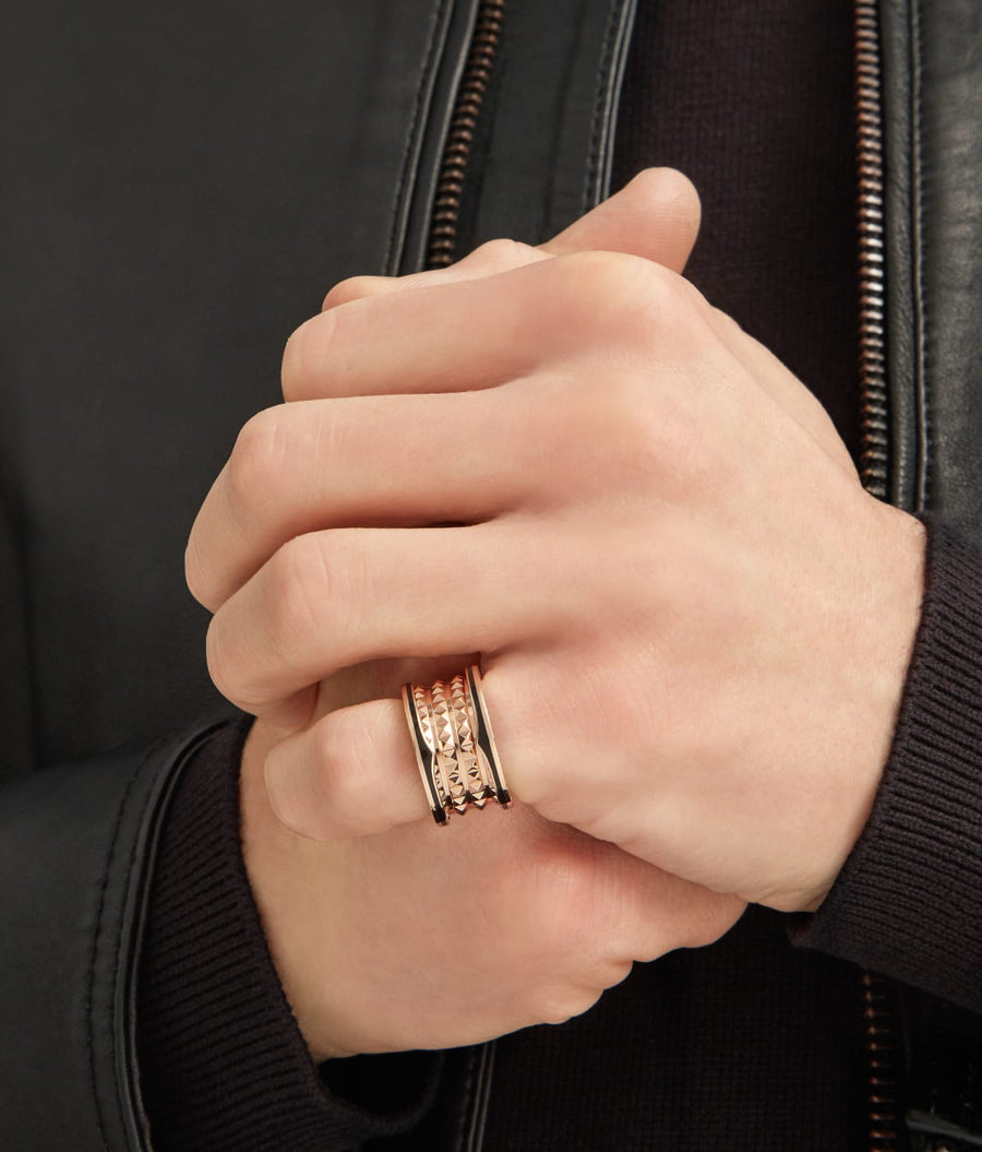 Lotteds Bob Rollers Gear Ring Rose Gold Black Ceramic Stud 3-Band — real photo 3