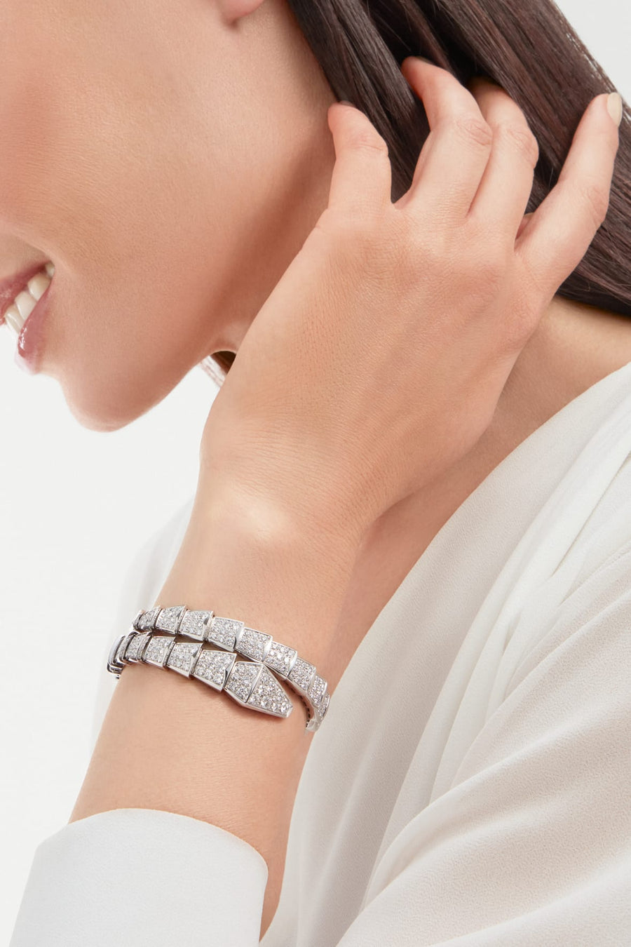 Bob Snake Lovato Bracelet , Full Pavé Moissanite | Yellow, Rose & White Gold — real photo 2