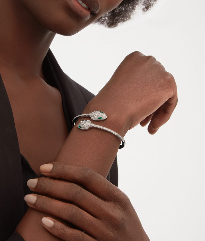 Lotteds Bob Snake Cobra Bracelet, White Gold Moissanite Emeralds Eyes — real photo 4