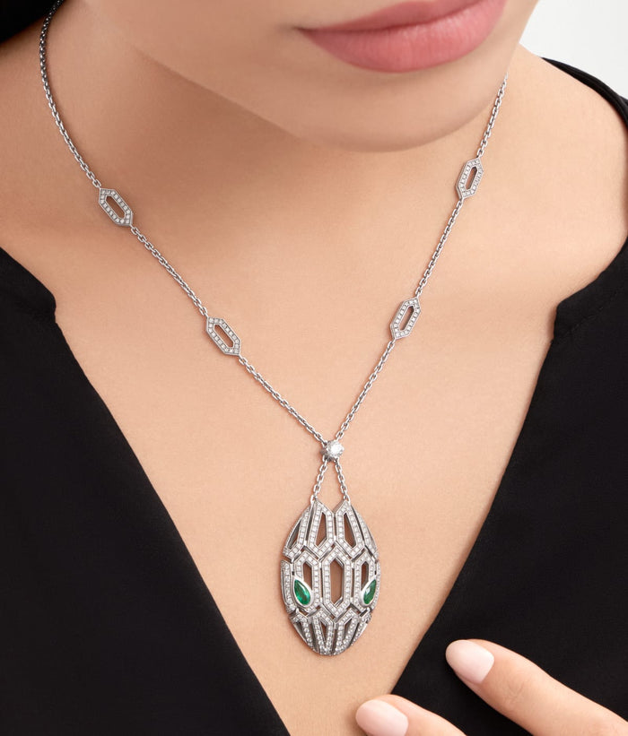 Bob Snake Cobra Pendant – Full Moissanite Pavé with Emerald Eyes — real photo 4