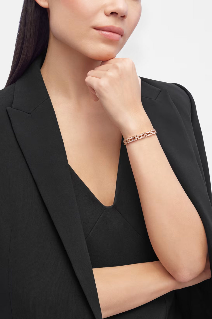 Bob Aura Chain Bracelet, Moissanite, Full Pave Set | Rose & White Gold — real photo 3