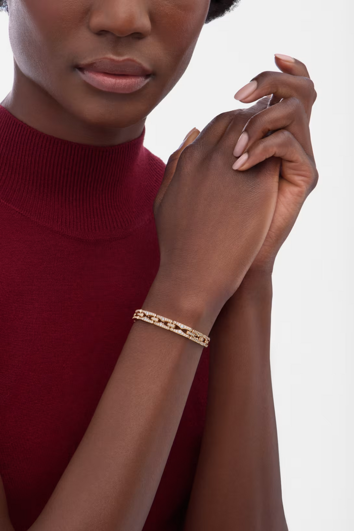 Bob Aura Chain Bracelet, Moissanite, Full Pave Set | Rose & White Gold — real photo 4