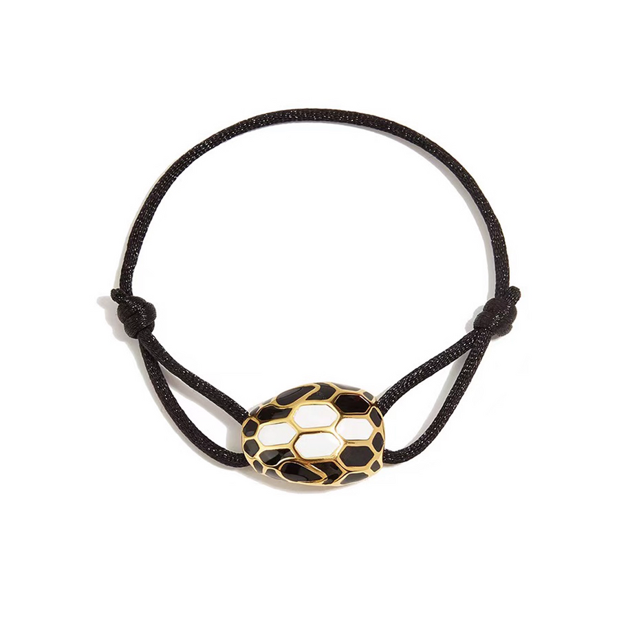 Bob Snake Cobra Rope Bracelet in Black & White Enamel And Gold Tone — real photo 1