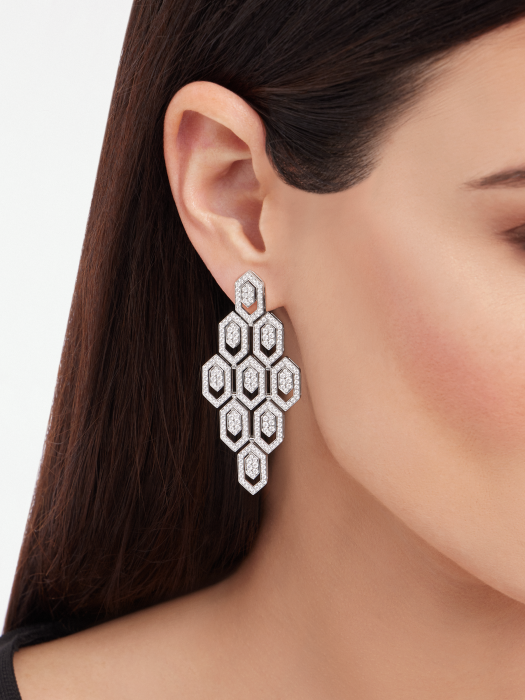 Lotteds Bob Snake Claire Earrings, White Gold Full Moissanite Dangle — real photo 4