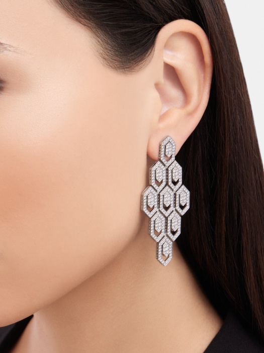 Lotteds Bob Snake Claire Earrings, White Gold Full Moissanite Dangle — real photo 2