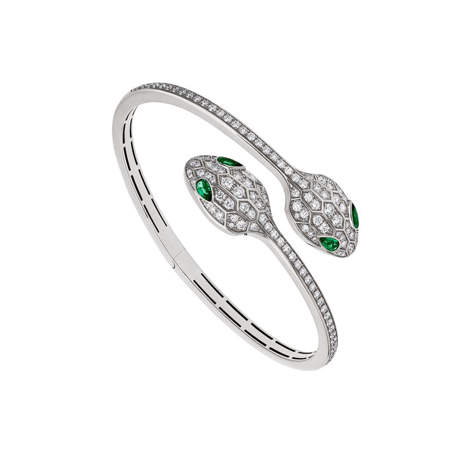 Lotteds Bob Snake Cobra Bracelet, White Gold Moissanite Emeralds Eyes — real photo 1