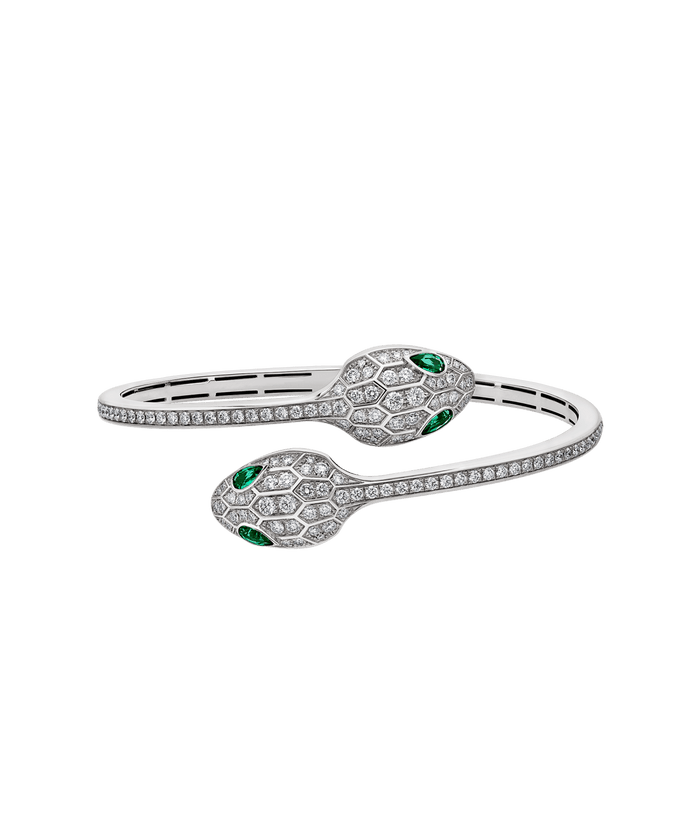 Lotteds Bob Snake Cobra Bracelet, White Gold Moissanite Emeralds Eyes — real photo 5