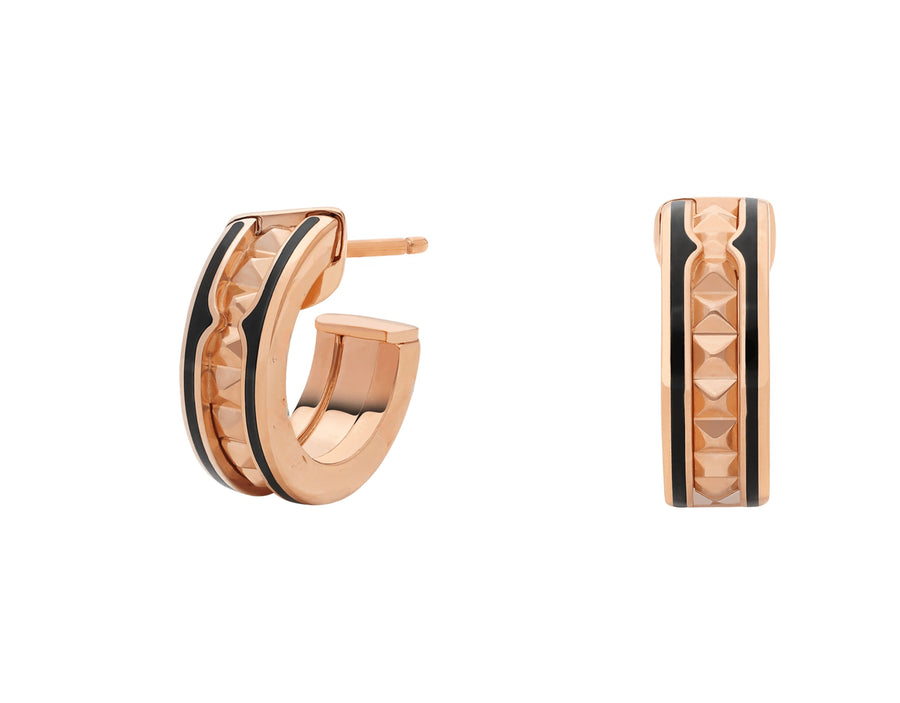 Bob Rollers Gear Rose Gold Hoop Earrings Black Ceramic — real photo 2
