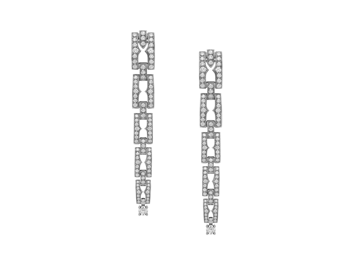 Bob Aura Chain Earrings, Moissanite, Full Pave Set | Rose & White Gold — real photo 1