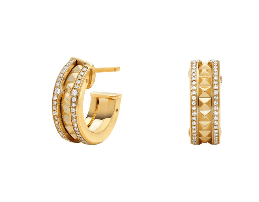 Bob Rollers Gear Hoop Earrings ,Moissanite Pavé Stud | Yellow, Rose & White Gold — real photo 2