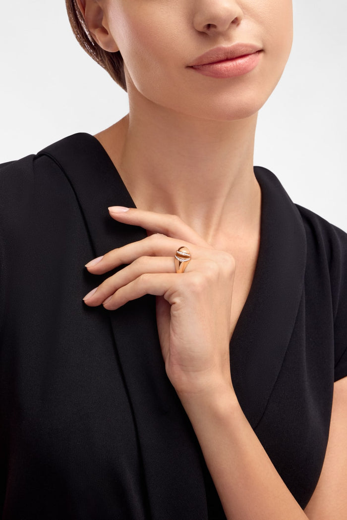 Bob Aura Convex Dome Ring, Moissanite, Pave Set | Yellow & White Gold — real photo 4