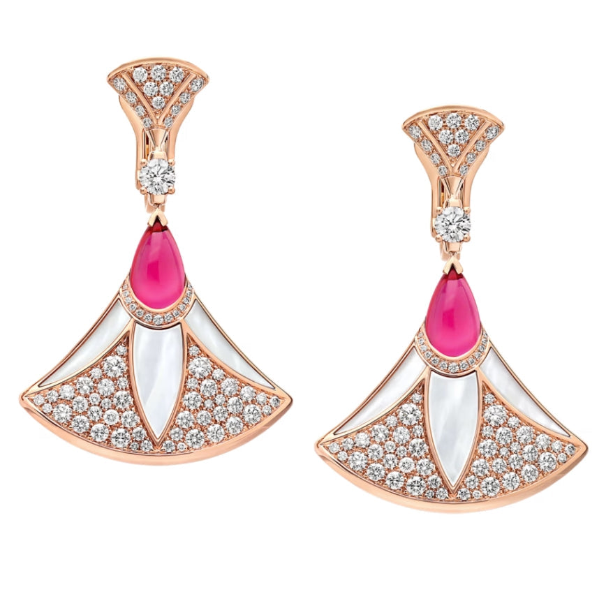 Bob Aeris Fan Starlet Shimmer Earrings， Rose Gold，Rubellite — real photo 2