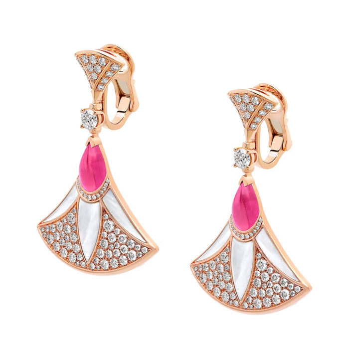 Bob Aeris Fan Starlet Shimmer Earrings， Rose Gold，Rubellite — real photo 4