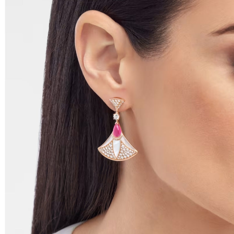 Bob Aeris Fan Starlet Shimmer Earrings， Rose Gold，Rubellite — real photo 3