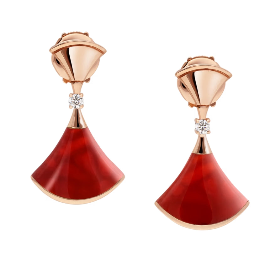 Bob Aeris Fan Essential Earrings, Rose Gold,  Red Rubies & Moissanite — real photo 2