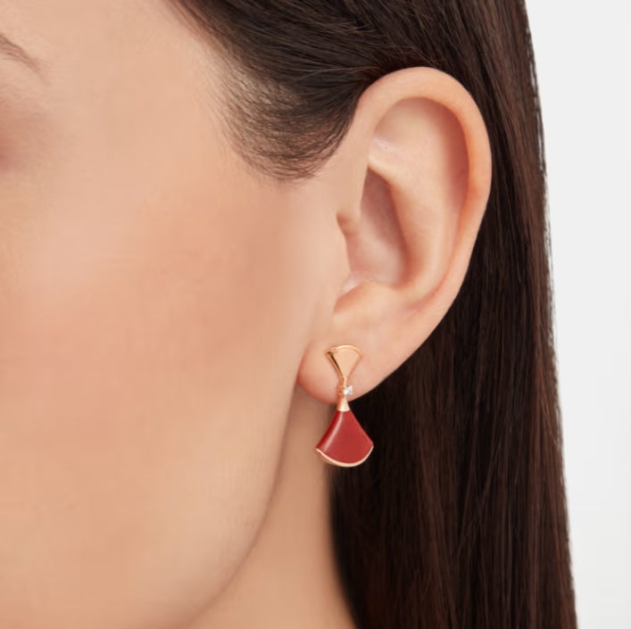 Bob Aeris Fan Essential Earrings, Rose Gold,  Red Rubies & Moissanite — real photo 3