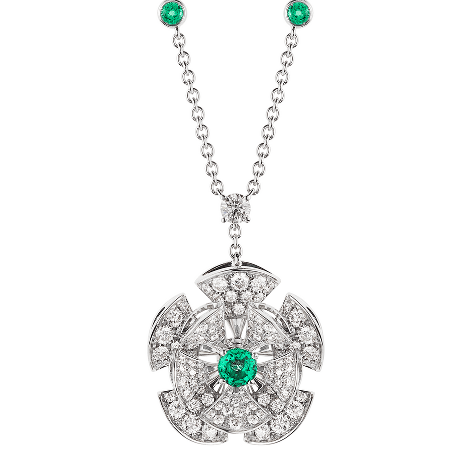 Bob Aeris Fan Starlet Shimmer Necklace， White Gold ， Emeralds — real photo 2