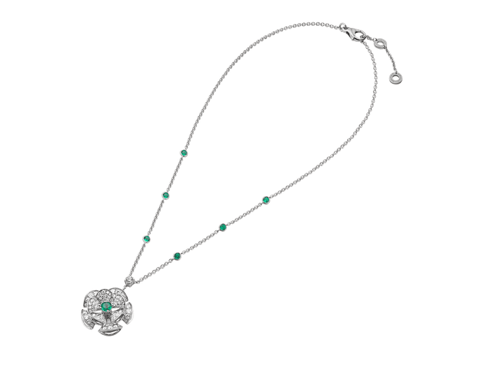 Bob Aeris Fan Starlet Shimmer Necklace， White Gold ， Emeralds — real photo 5