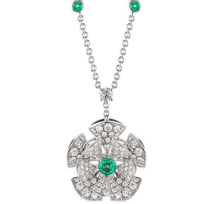 Bob Aeris Fan Starlet Shimmer Necklace， White Gold ， Emeralds — real photo 4