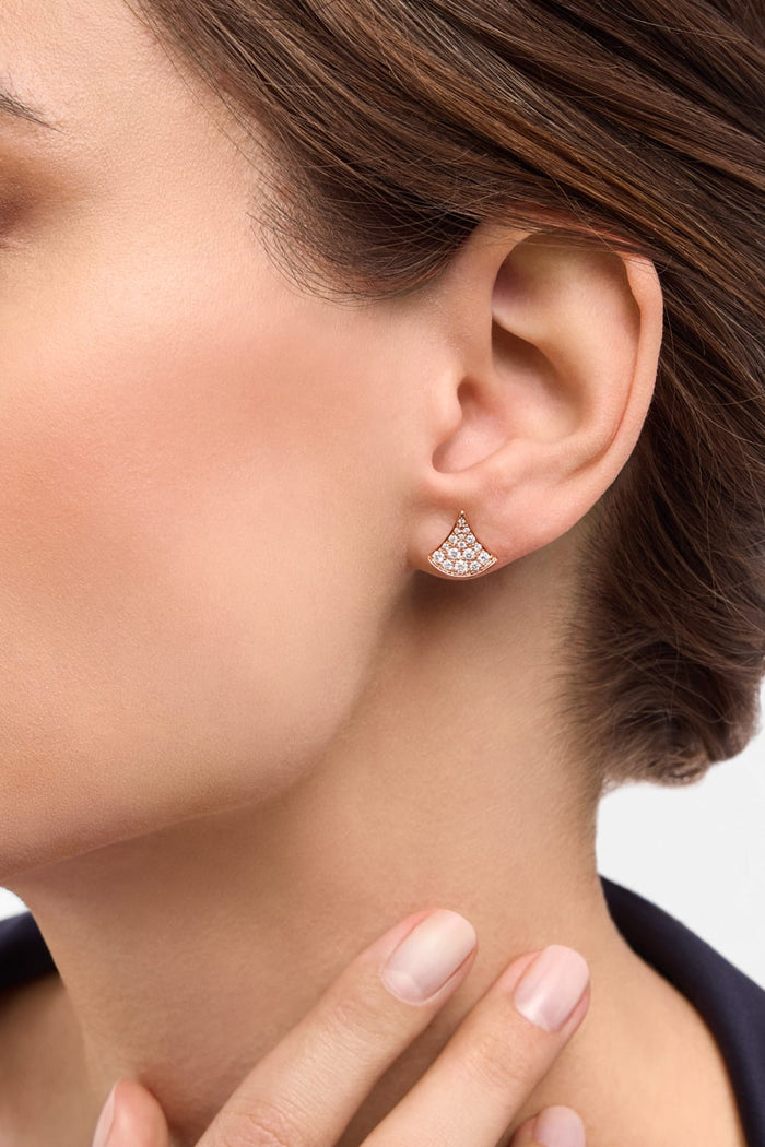 Bob Aeris Fan Starlet Shimmer Earrings, Moissanite ,Small | Yellow, Rose & White Gold — real photo 5