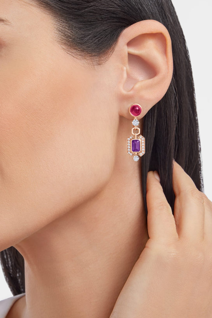 Bob Aeris Fan Starlet Shimmer Earrings, Rose Gold, Pink Tourmalines & Amethysts — real photo 4