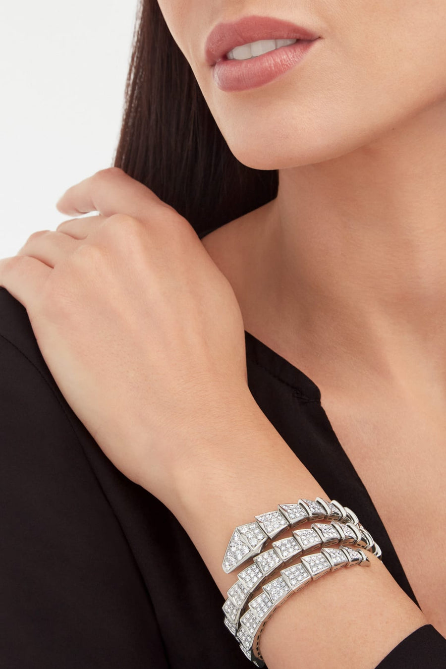 Bob Snake Lovato Bracelet Full Pavé Moissanite,Wide Band | Yellow, Rose & White Gold — real photo 2