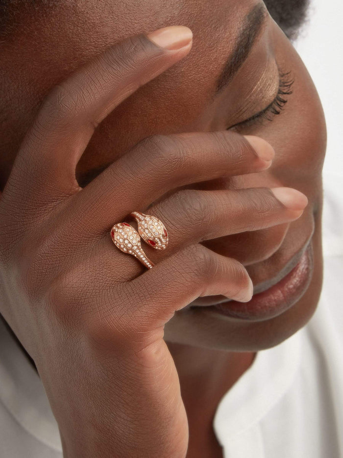 Bob Snake Cobra Ring, Full Pavé Moissanite | Rose & White Gold — real photo 5