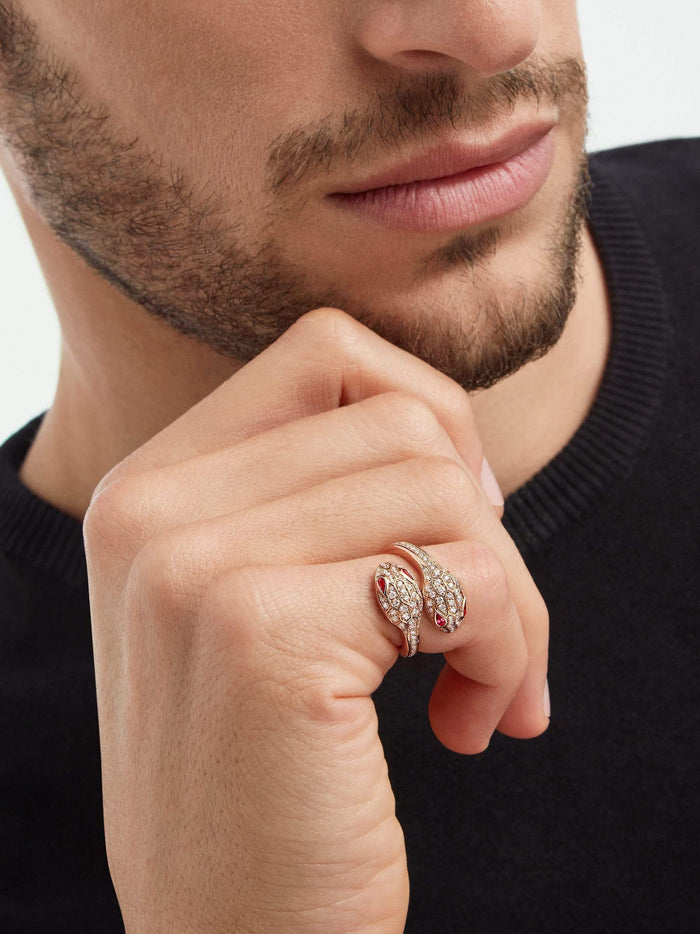 Bob Snake Cobra Ring, Full Pavé Moissanite | Rose & White Gold — real photo 6