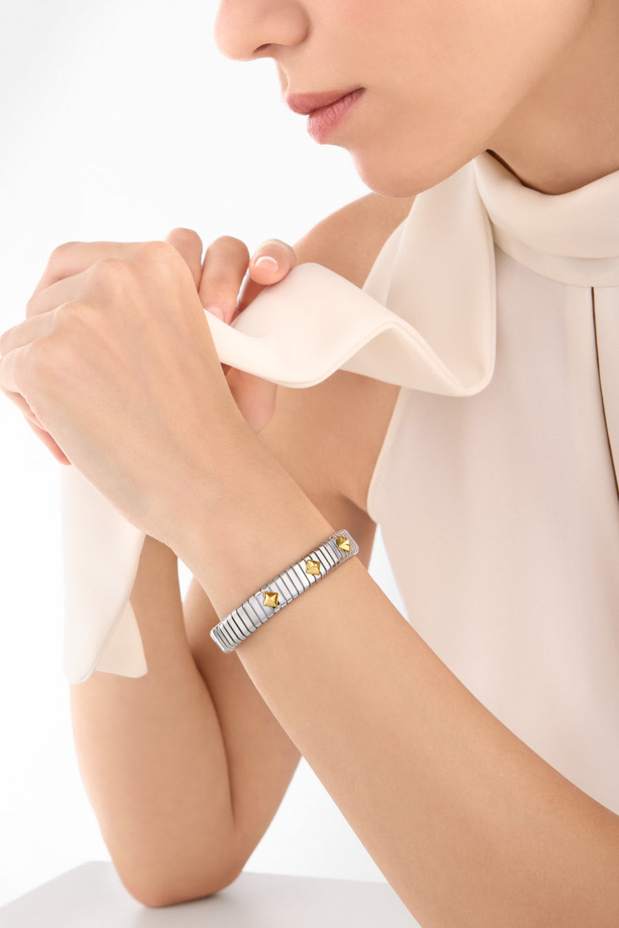 Bob Spirava Bracelet, White Gold, with Yellow Gold Studs — real photo 3
