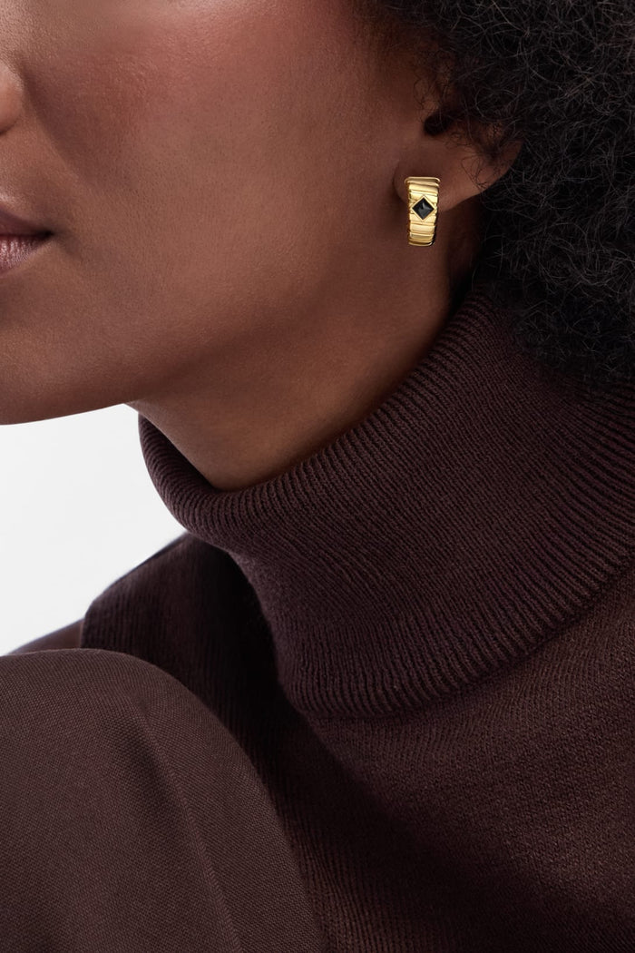 Bob Spirava Earrings, Yellow Gold, Black Onyx — real photo 4
