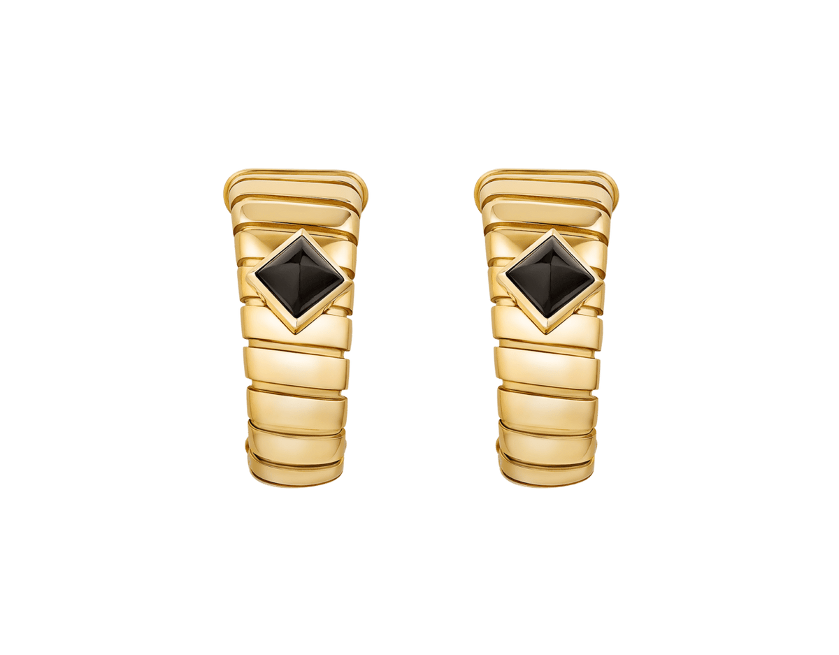 Bob Spirava Earrings, Yellow Gold, Black Onyx — real photo 1