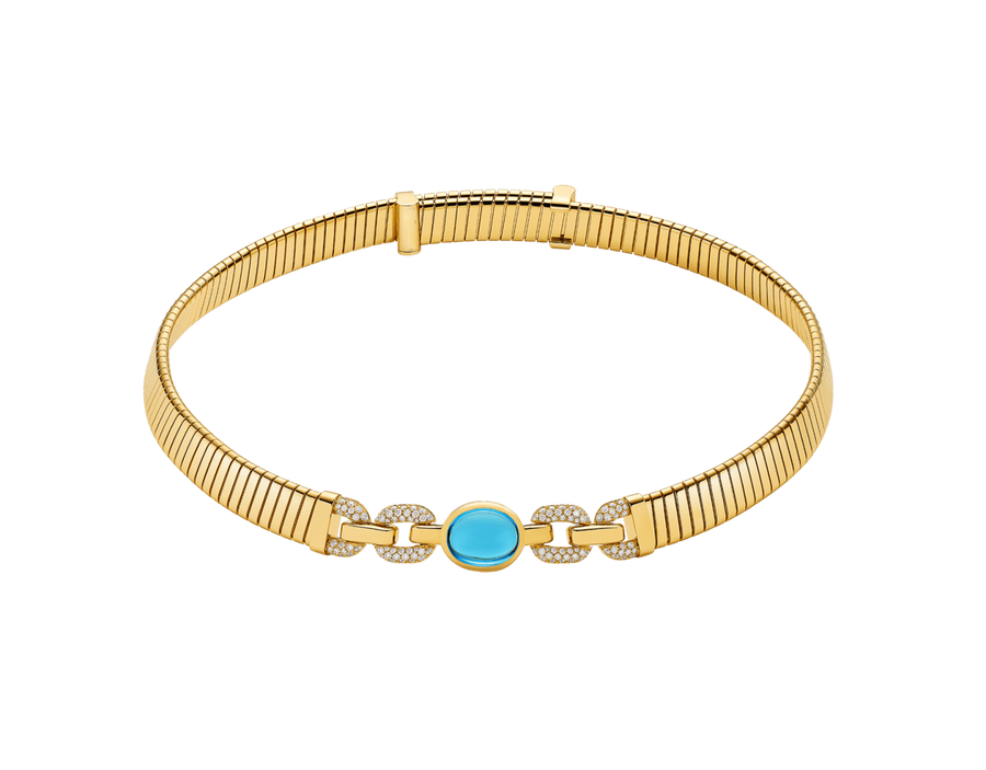 Bob Spirava Necklace, Yellow Gold, Blue Topaz — real photo 2