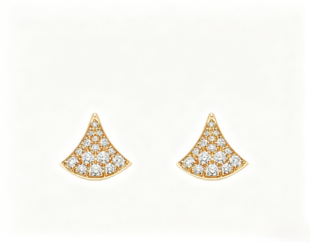 Bob Aeris Fan Starlet Shimmer Earrings, Moissanite ,Small | Yellow, Rose & White Gold — real photo 1