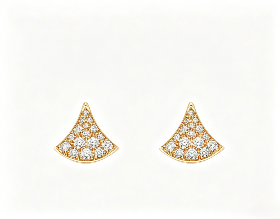 Bob Aeris Fan Starlet Shimmer Earrings, Moissanite ,Small | Yellow, Rose & White Gold — real photo 2