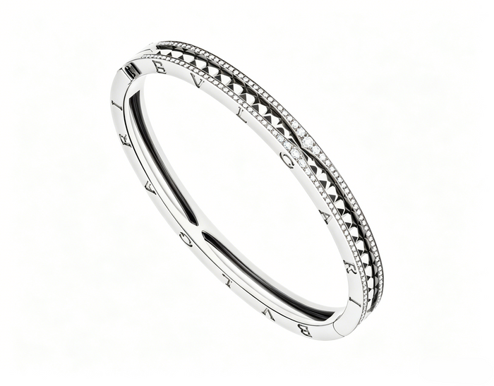 Bob Rollers Gear Bracelet ,Moissanite Pavé Stud| Yellow, Rose & White Gold — real photo 4