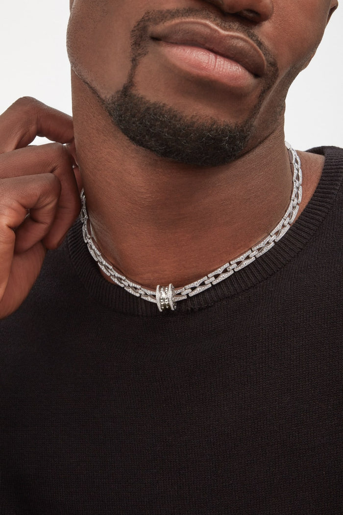 Bob Rollers Gear Chain Necklace,Moissanite, Full Pave Set | Yellow, Rose & White Gold — real photo 6