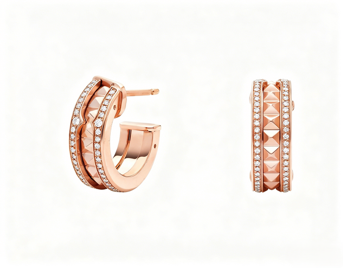 Bob Rollers Gear Hoop Earrings ,Moissanite Pavé Stud | Yellow, Rose & White Gold — real photo 5