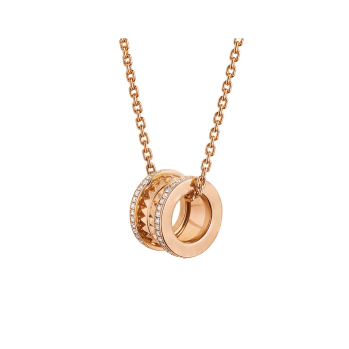 Bob Rollers Gear Necklace,Moissanite Pavé Stud Two-Ring | Yellow, Rose & White Gold — real photo 4