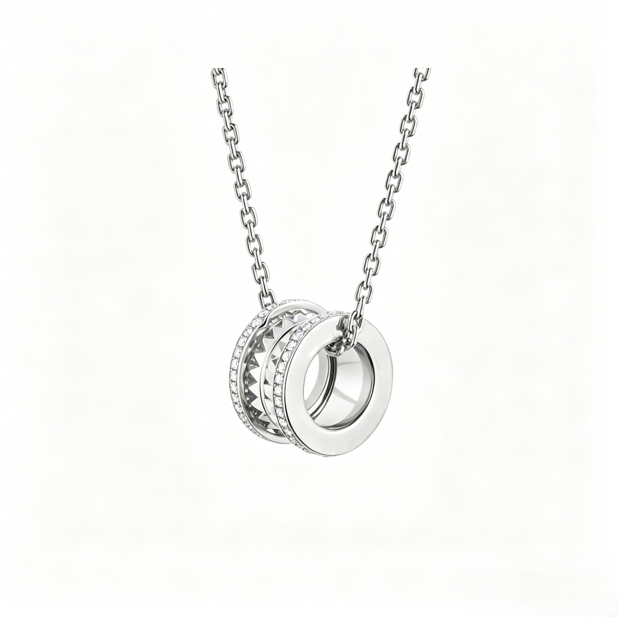 Bob Rollers Gear Necklace,Moissanite Pavé Stud Two-Ring | Yellow, Rose & White Gold — real photo 1