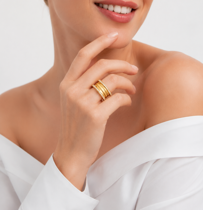 Bob Rollers Marlo Ring ,Two rows Moissanites| Rose & White Gold — real photo 4