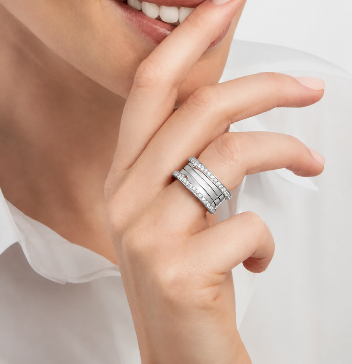 Bob Rollers Marlo Ring ,Two rows Moissanites| Rose & White Gold — real photo 6