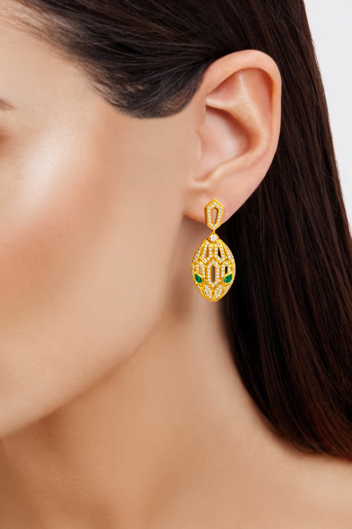 Bob Snake Cobra Dangle Earrings – Moissanite & Emerald Eyes — real photo 5