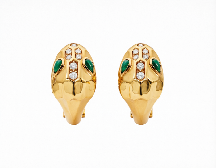 Bob Snake Cobra Hoop Earrings – Malachite Eyes & Moissanite Accents — real photo 6