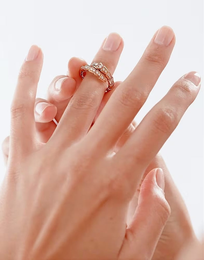 Bob Snake Giorno Open Ring – Moissanite Pavé in Yellow, Rose & White Gold Finish — real photo 6
