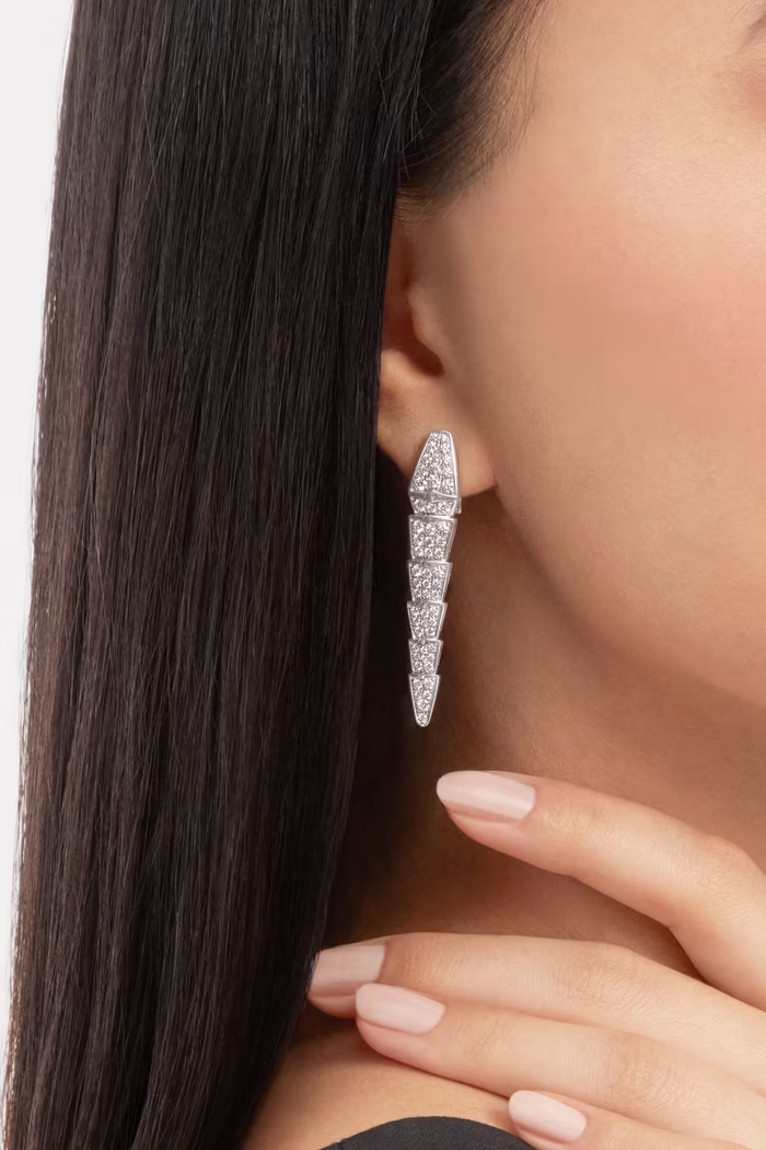 Bob Snake Lovato Dangle Earrings Full Pavé Moissanite — real photo 4