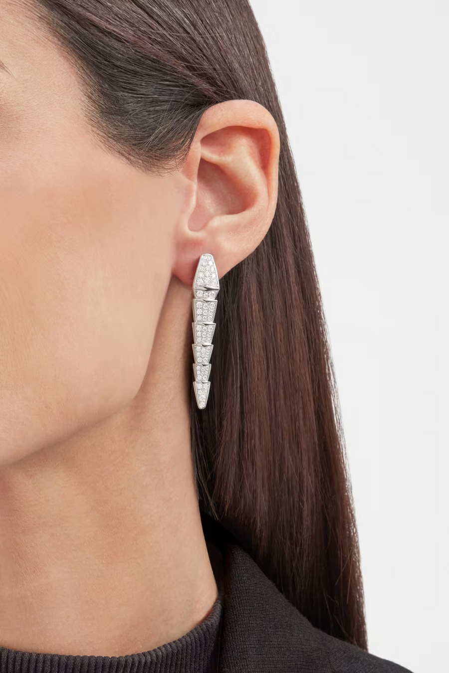 Bob Snake Lovato Dangle Earrings Full Pavé Moissanite — real photo 2