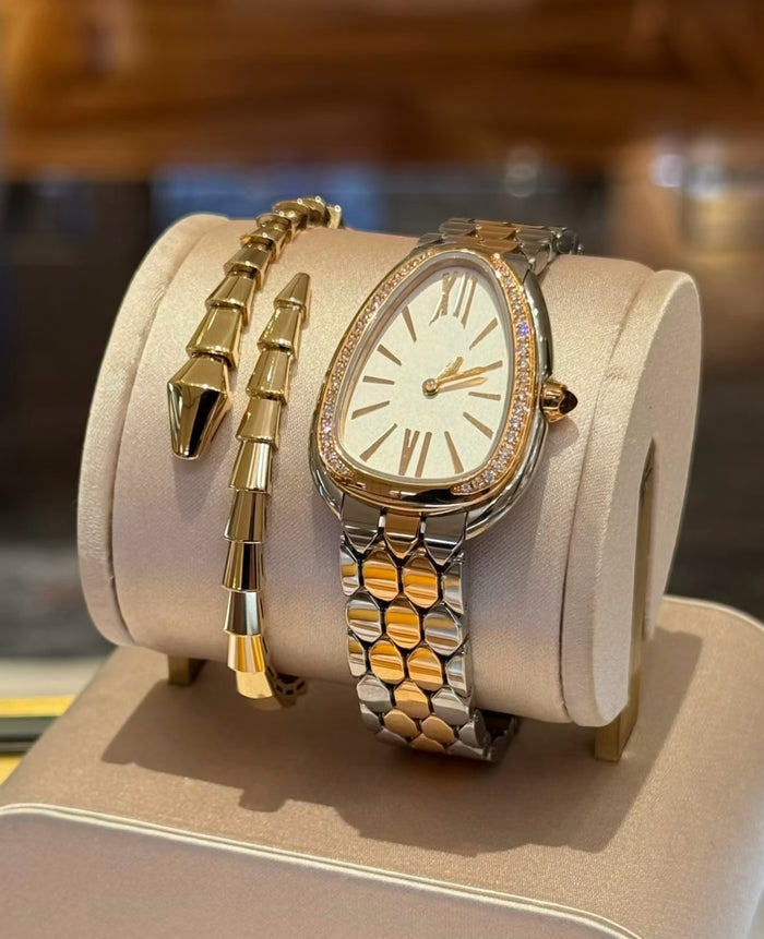 Bob Snake Soraya Watch Rose Gold White Face Moissanite-Set Quartz — real photo 4