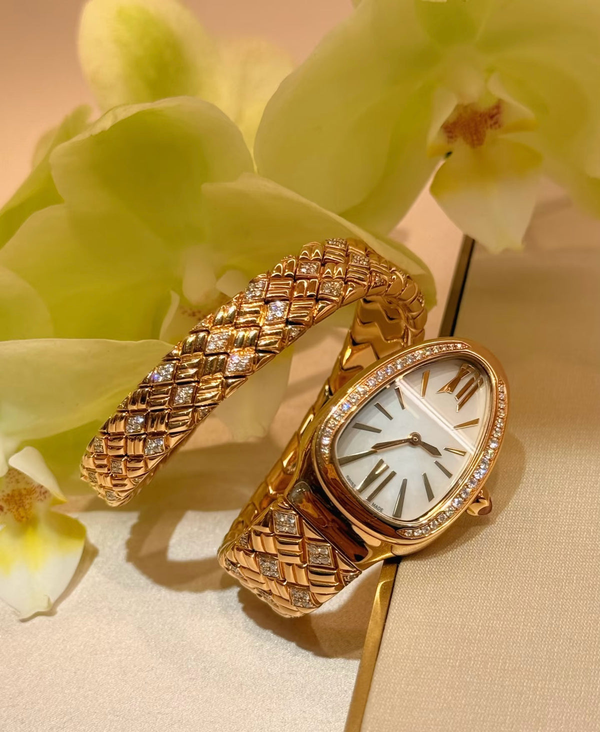 Bob Snake Soraya Watch Rose Gold White Face Moissanite-Set Quartz — real photo 1
