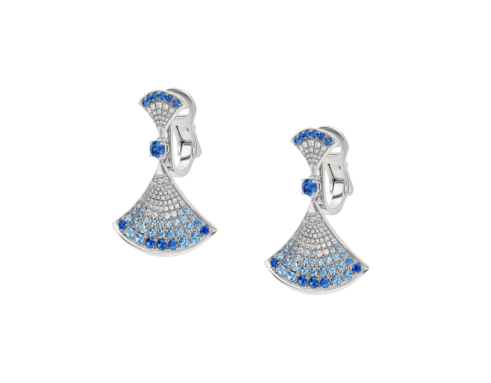 Bob Aeris Fan Starlet Shimmer Earrings ，White Gold ，Blue Sapphires — real photo 4